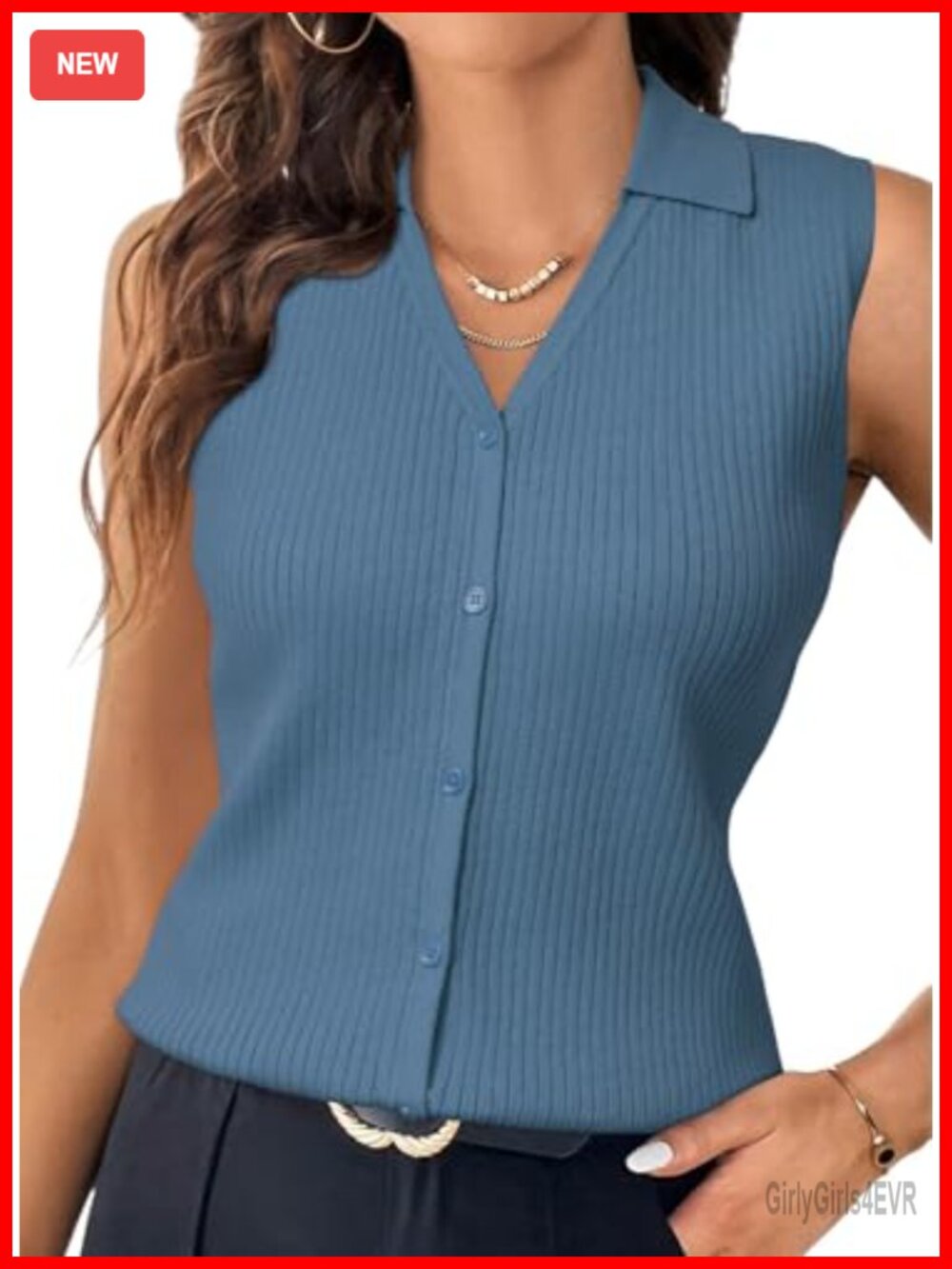 Slim Fit Button Down V-Neck Sleek Tank Top Business Casual Sleeveless